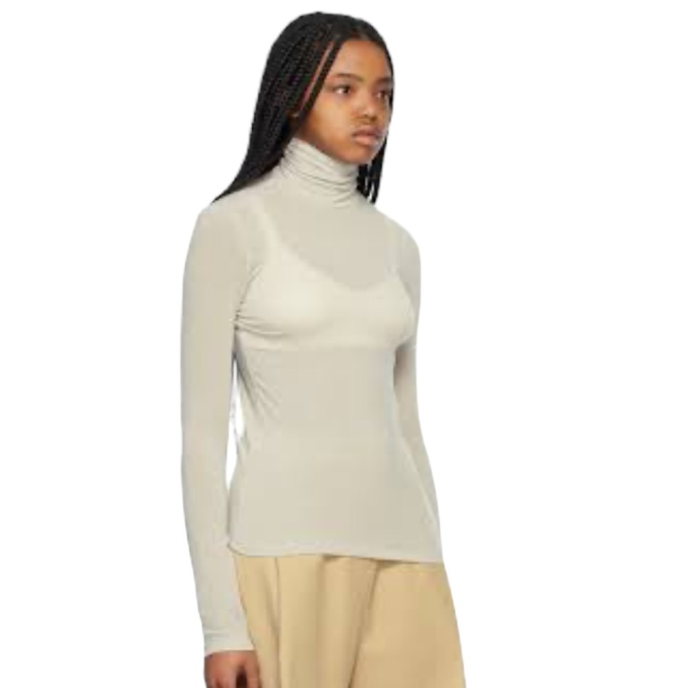 Amomento Semi Sheer Light Gray Turtleneck Sweater Top